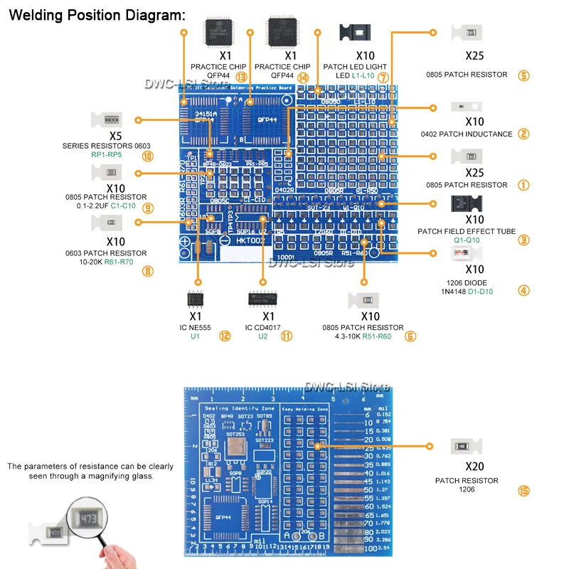 مكونات SMD/SMT لوحة ممارسة الل - مراجعة Diy Electronics Repair Kit وسعره